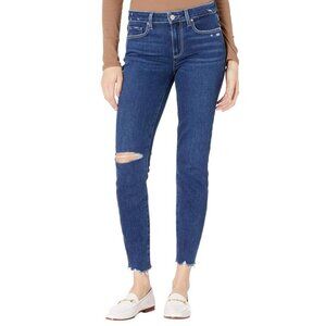 Paige Verdugo Ankle Cropped Distressed Raw Hem Denim Jeans Skinny Blue, 29